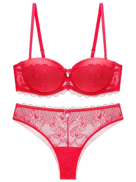 Chicret Essentials Spitzen Unterwäsche-Set für Damen BH mit Schlupf Rot