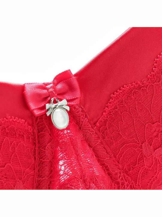 Chicret Essentials Spitzen Unterwäsche-Set für Damen BH mit Schlupf Rot