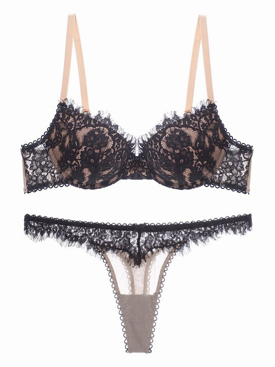 Chicret Essentials Lace Underwear Set with Bra & String Black