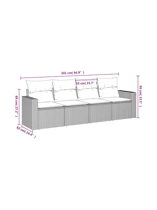 Corner Outdoor Sofa Rattan with Cushions 55x55x69cm