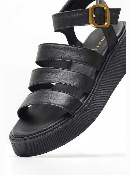 Komis & Komis Leder Damen Flache Sandalen Flatforms in Schwarz Farbe