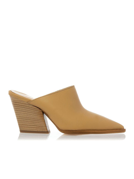 Sante Day 2 Day Chunky Heel Leather Mules Beige