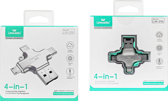 Leewello Lw-216 Μετατροπέας USB-A male σε Lightning / USB-C / micro USB 3x male Γκρι 1τμχ