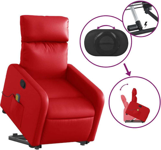 Πολυθρόνα Relax Massage με Υποπόδιο από Δερματίνη Κόκκινη 66x89.5x95.5cm