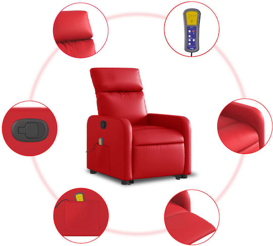 Πολυθρόνα Relax Massage με Υποπόδιο από Δερματίνη Κόκκινη 66x89.5x95.5cm