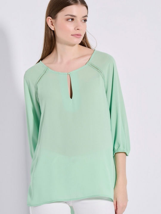 Matis Fashion Damen Sommer Bluse mit 3/4 Ärmel Grün