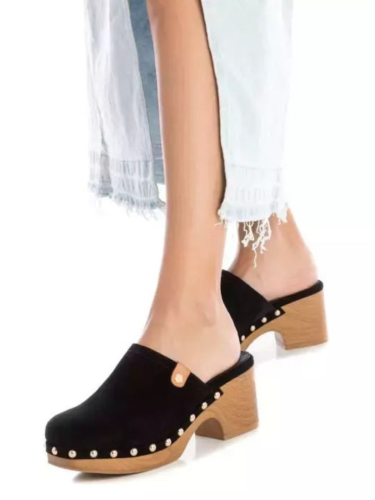 Carmela Footwear Δερμάτινα Mules με Χοντρό Ψηλό Τακούνι σε Μαύρο Χρώμα