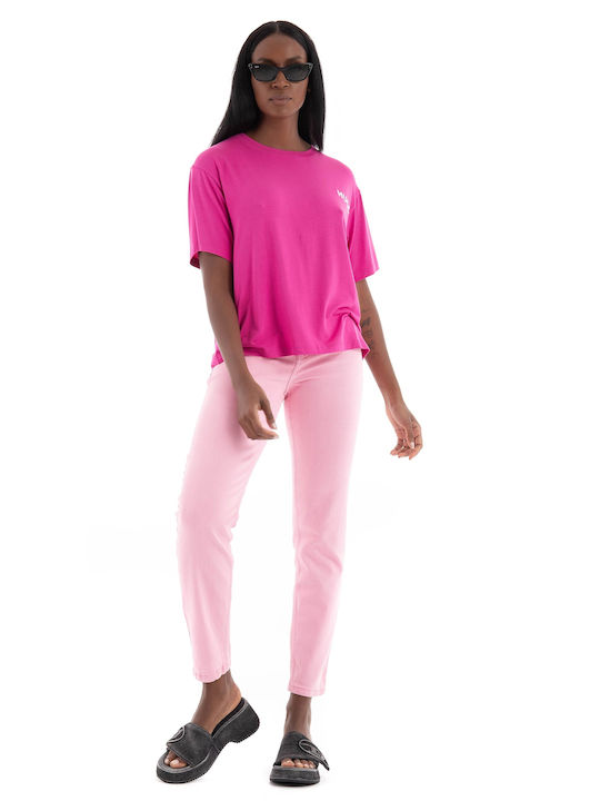 Only High Waist Women's Jeans in Straight Line Pink