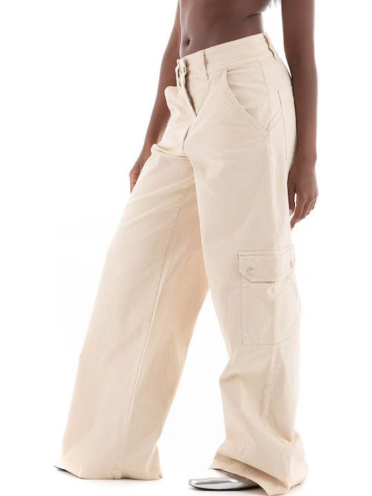 Women's Fabric Trousers Relaxed Fit Beige