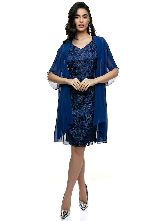 RichgirlBoudoir Καλοκαιρινό Midi Βραδινό Φόρεμα με Διαφάνεια Μπλε