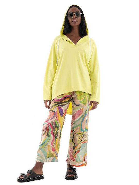 Deha Women's Summer Blouse Long Sleeve with Hood Lime