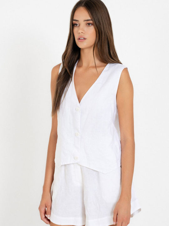 Philosophy Wear Women's Vest with Buttons White