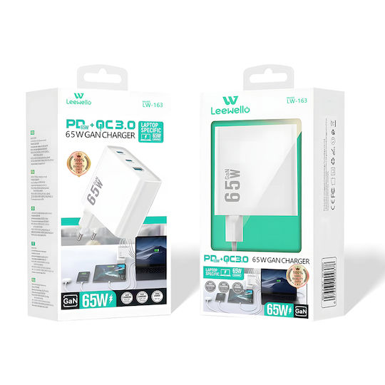 Leewello Încărcător Fără Cablu 65W Quick Charge 4.0 Albς (Lw-163)