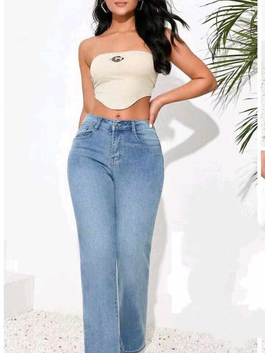 High Waist Women's Jean Trousers Push Up in Straight Line