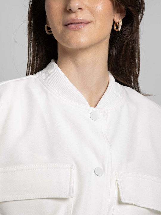 Women's Short Bomber Jacket for Spring or Autumn White