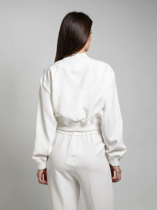 Women's Short Bomber Jacket for Spring or Autumn White