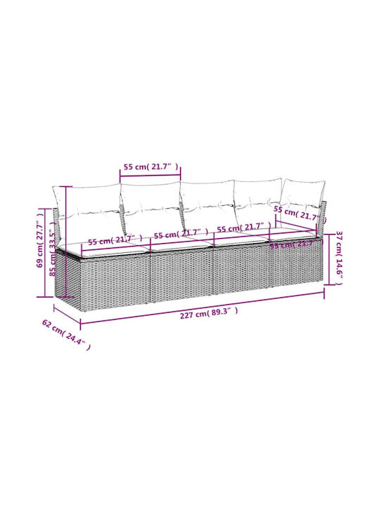 Canapea Cu Patru Locuri De Exterior Din Rattan Cu Perne 55x55x69cm