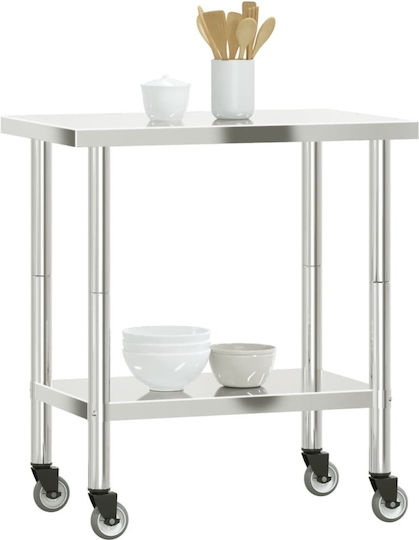 vidaXL Banc De Lucru Din Oțel Inoxidabil Cu Roți L82,5xA55xÎ85cm