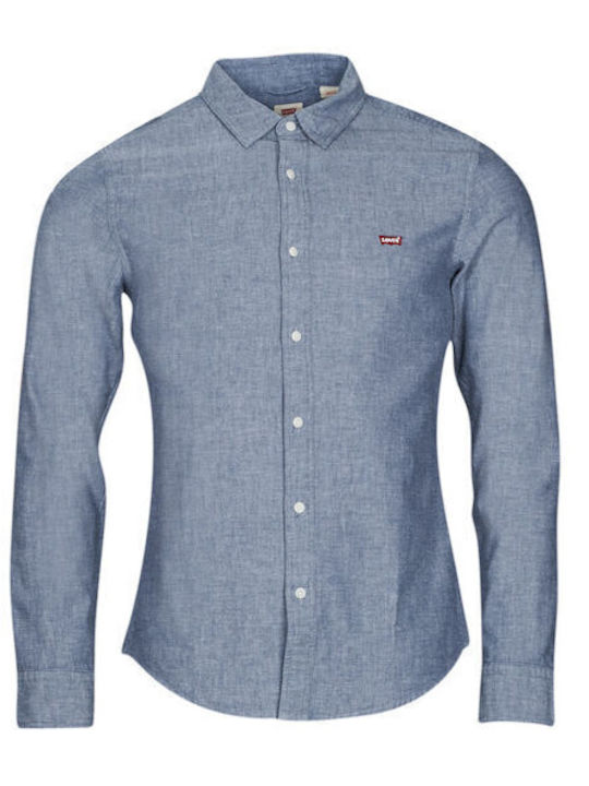 Battery Long-sleeved Denim Shirt Navy-peony