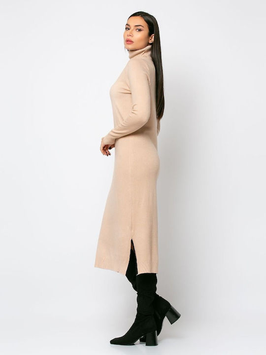 Rochie Midi Tricotată Bej