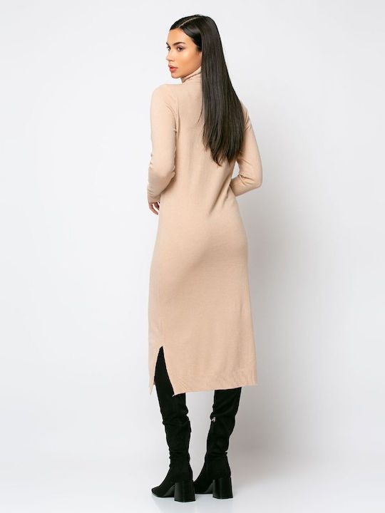 Rochie Midi Tricotată Bej