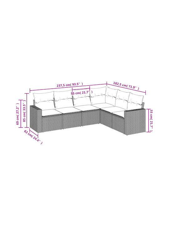 Corner Outdoor Sofa Rattan with Cushions 55x55x69cm