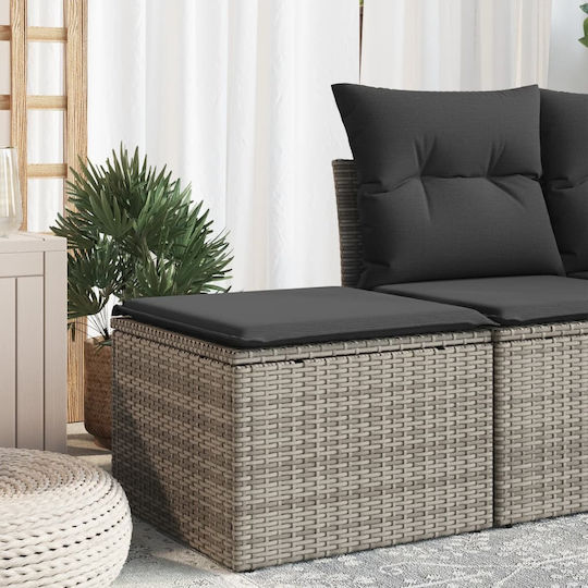 Outdoor Cube Garden Stool Rattan With Grey Cushion 55x55x37cm