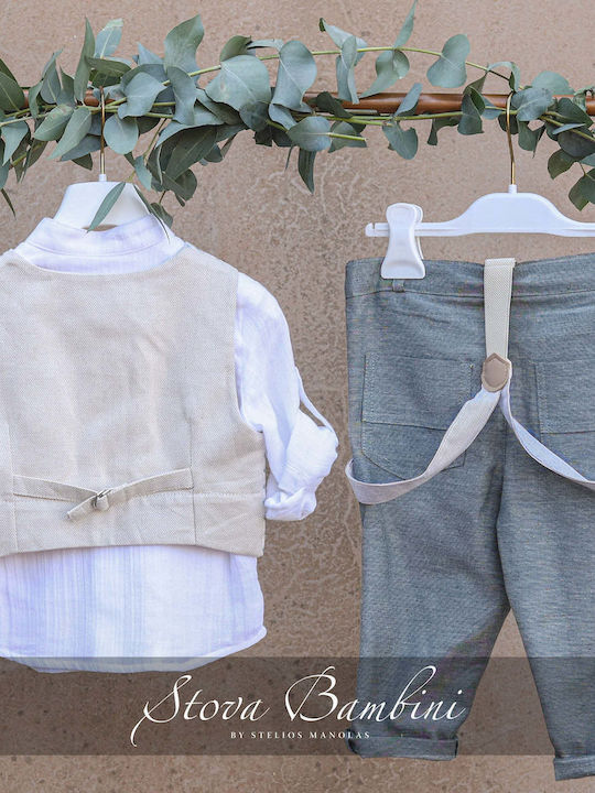 Stova Bambini Costum de Botez cu Vestă pentru Băiat Kaki 6buc