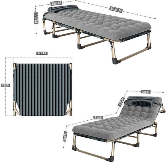 Folding Guest Bed with 6cm Mattress Single Beige 193x68x30cm