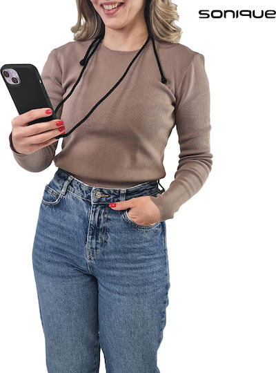Sonique Umschlag Rückseite Silikon 0.5mm mit Band Schwarz (Galaxy A55)