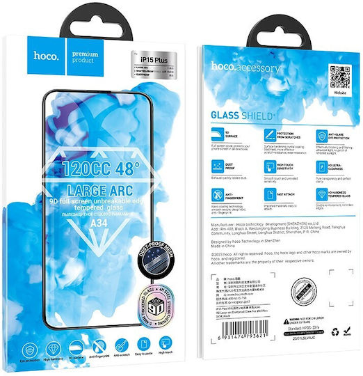 Hoco Large Arc Dustproof Anti-spy 9D 0.4mm Tempered Glass (iPhone 15 Plus / 16 Plus)