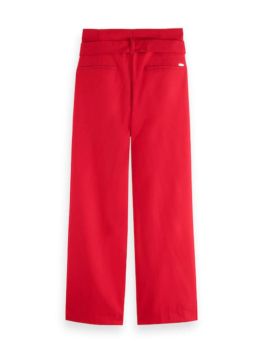 Scotch & Soda Daisy Women's High-waisted Fabric Trousers in Paperbag Fit Lipstick Red