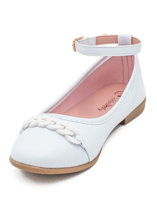 Kids Ballerinas with Adjustable Metal Clasp White