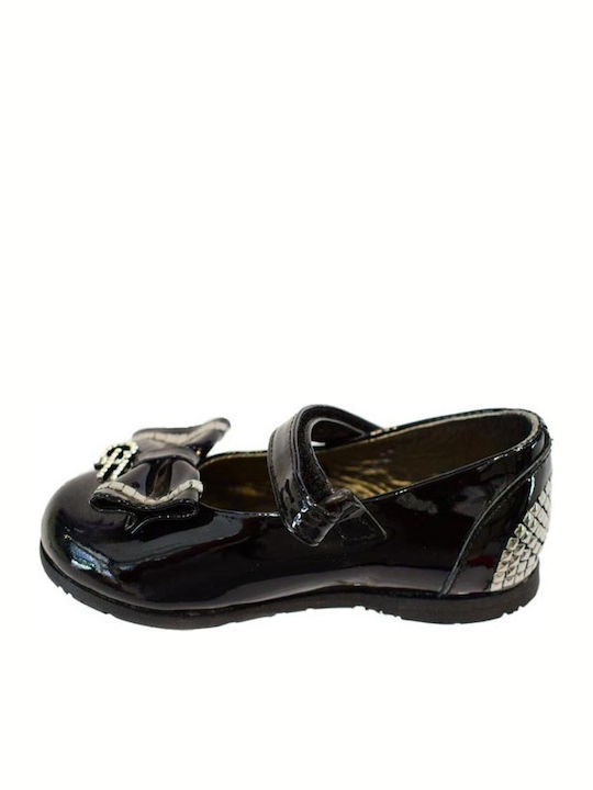 Gianfranco Ferre Kids Leather Ballerinas with Hoop & Loop Closure Black