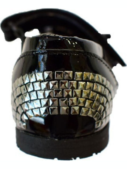 Kids Leather Ballerinas with Hoop & Loop Closure Black