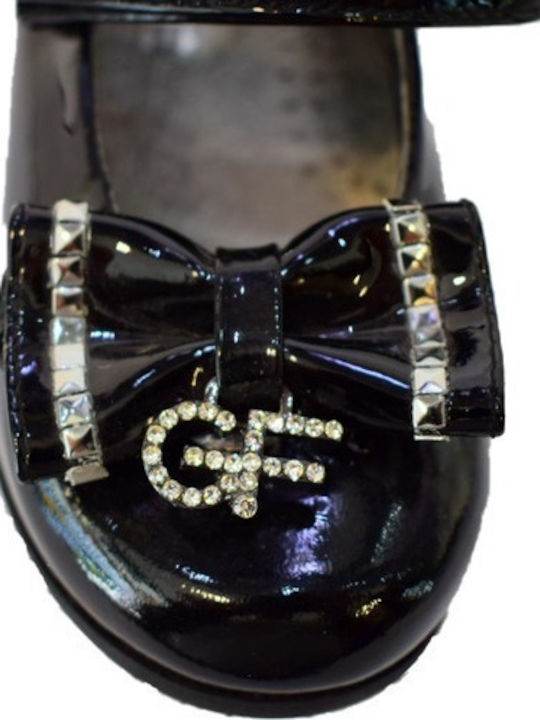 Kids Leather Ballerinas with Hoop & Loop Closure Black