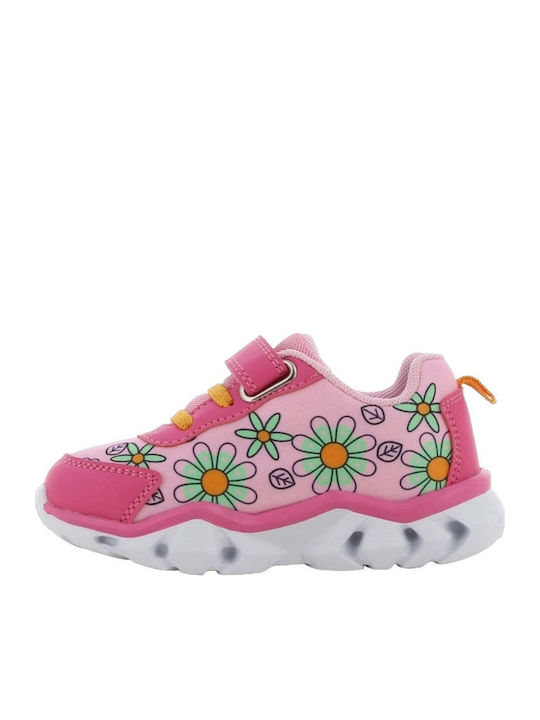 Minnie Mouse Παιδικά Sneakers Ανατομικά με Σκρατς & Φωτάκια Φούξια