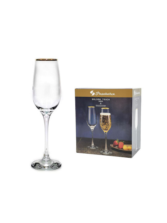 ArteLibre Set of Glasses Champagne made of Glass Gold Stemmed 6pcs