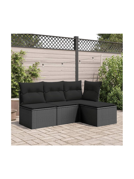 Băncuță Cub Pentru Exterior Rattan Cu Pernă Neagră 55x55x37cm