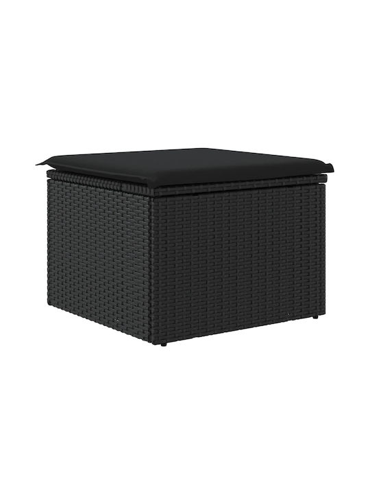 Băncuță Cub Pentru Exterior Rattan Cu Pernă Neagră 55x55x37cm