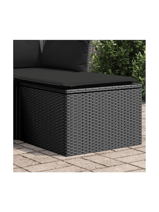 Băncuță Cub Pentru Exterior Rattan Cu Pernă Neagră 55x55x37cm