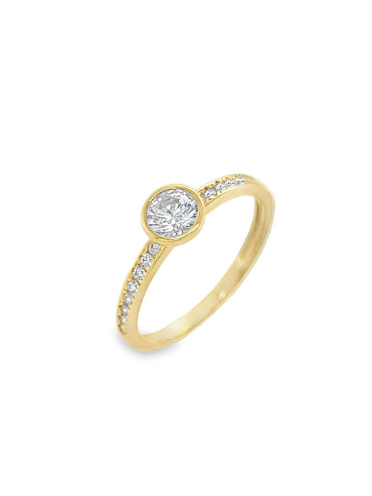 Single Stone Ring in 14K Gold and Zirconia Rn09363