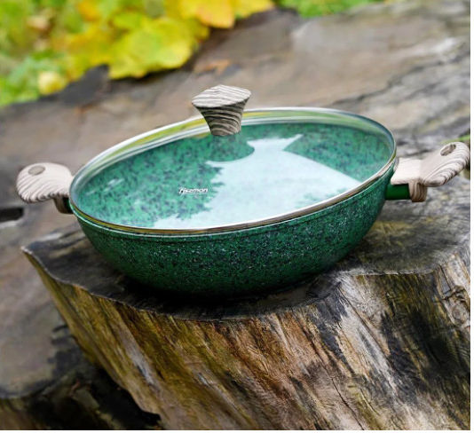 Fissman Malachite Aluminum Wok with Lid with Non-Stick Interior Coating