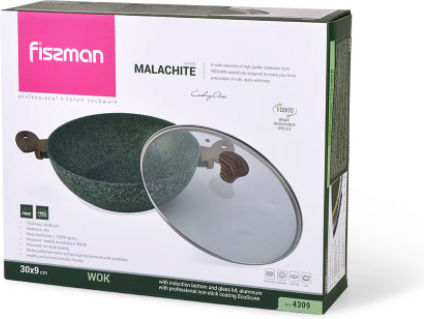 Fissman Malachite Aluminum Wok with Lid with Non-Stick Interior Coating