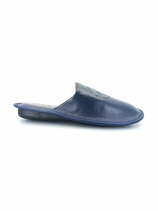 Boxer Leather Winter Women's Slippers in Blue color