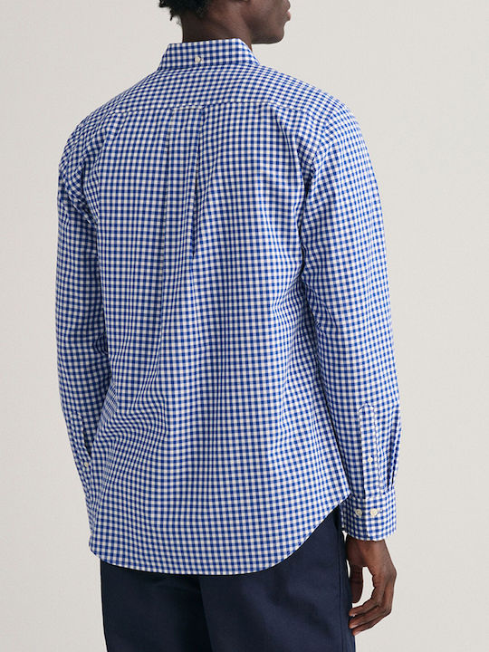 Long-sleeved Cotton Shirt Checked Blue