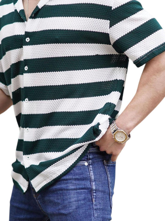 madmext Men's Shirt Short Sleeve Striped Green