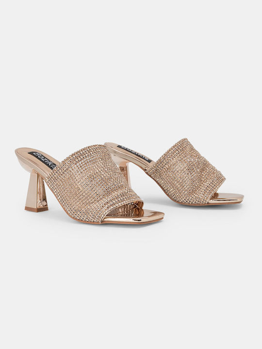 Bozikis Mules mit Chunky Hoch Absatz in Gold Farbe