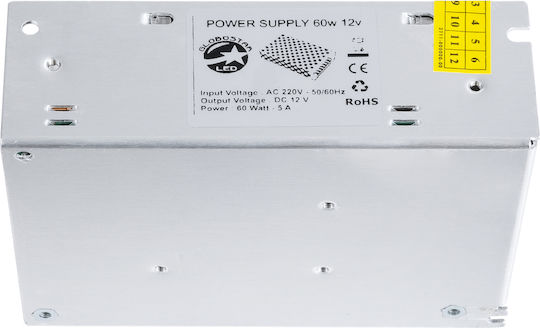 GloboStar Ρυθμιζόμενο Dimmable Τροφοδοτικό LED IP20 Ισχύος 60W με Τάση Εξόδου 12V