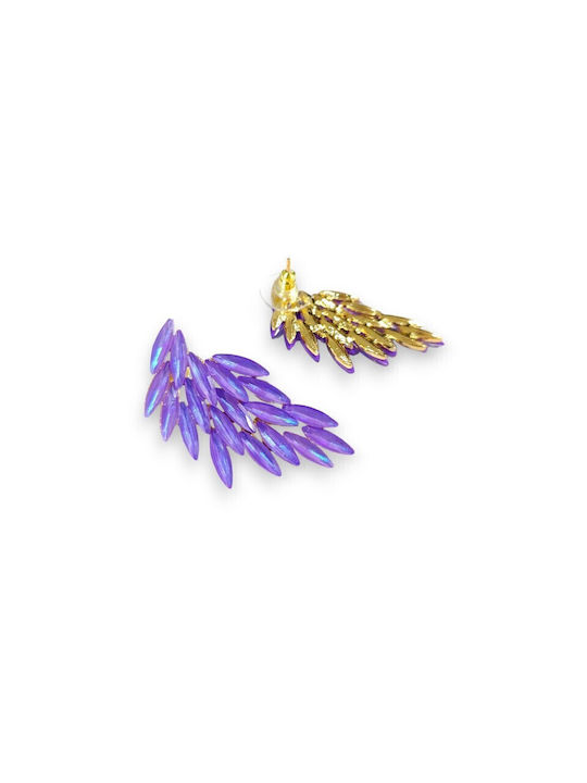 S4718 Women's Hanging Earrings Li-lo Feathers with Lilac Crystal Stones